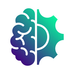 Brain & gear. This is a vector single icon with a solid gradient style. It is suitable for various purposes, including website design, mobile app design, and logo design.