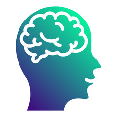 Brain head. This is a vector single icon with a solid gradient style. It is suitable for various purposes, including website design, mobile app design, and logo design.