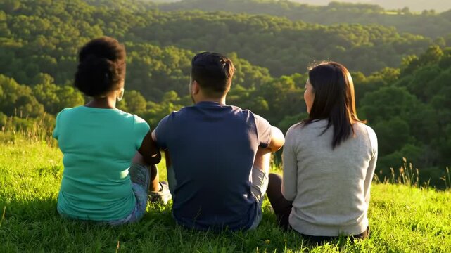 Contemplative Friends Admiring Mountain Vista