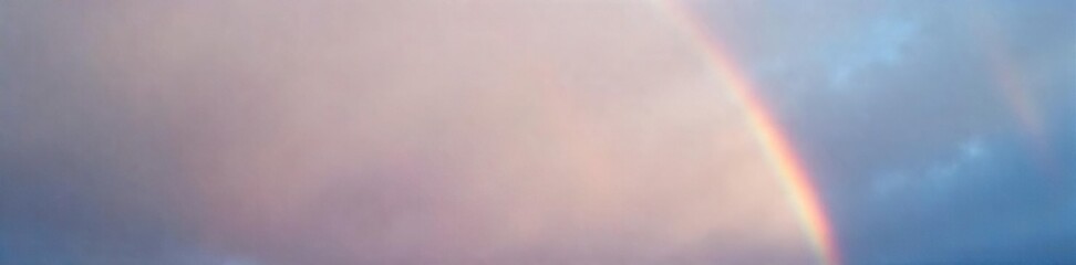 Pastel Rainbow Arc in Misty Sky After Rain Shower - Ethereal Cloud Illusion
