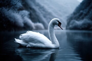 Fototapeta premium A white swan floating on top of a body of water