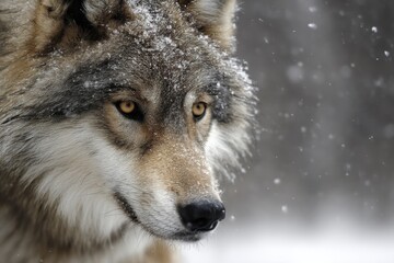 Fototapeta premium A close up of a wolf's face in the snow