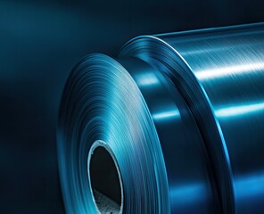 Close-up of a blue steel roll, high-resolution photography, stock photo,