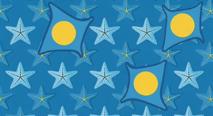 Palau Constitution Day Background with Starfish and National Flag Elements