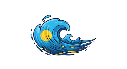 Palau Constitution Day Wave Illustration with National Flag Colors