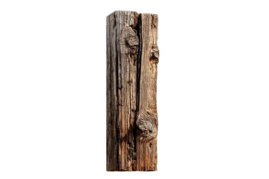 PNG Vertical weathered wooden post with rich texture and natural patterns