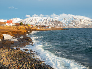 Beautiful landscape of island of Hrisey in Iceland