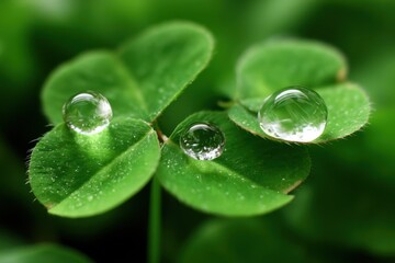 A four leaf clover with water droplets on it