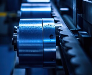Fototapeta premium Close-up of a blue steel roll, high-resolution photography, stock photo,
