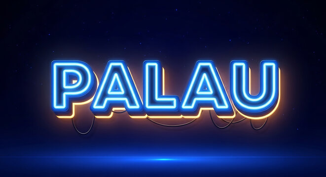 Palau Constitution Day Neon Sign with Glowing Lights on Dark Background