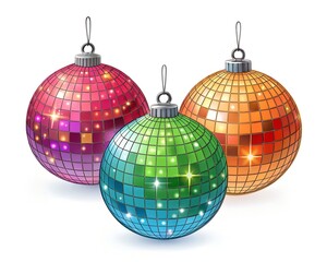 Obraz premium disco ball with christmas tree, glass, light, christmas, disco, mirror, sphere, club, decoration, shiny, silver, circle, nightclub, vector