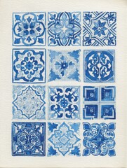 Intricate blue and white tile patterns showcase traditional craf