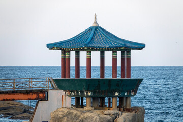 Korean gazebo and footbridge at the seaside