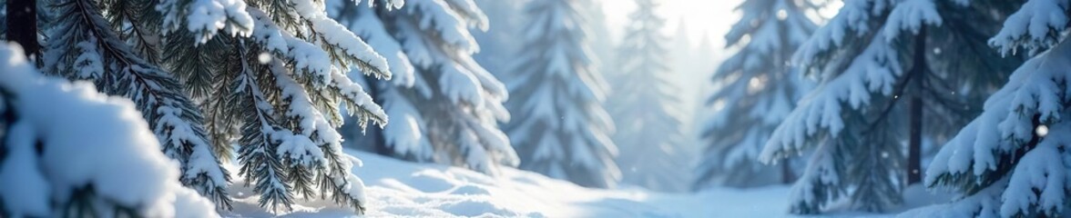 Majestic winter pine tree covered in a thick blanket of snow, its branches laden with glistening ice crystals, a serene winter wonderland scene , frozen, tree, pine