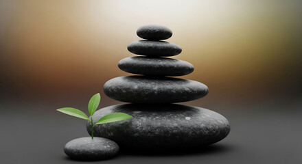 Zen Stones with Growing Plant, Symbolizing World Population Day Growth and Balance
