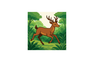 Deer in Lush Forest Illustration – Nature Wildlife Art