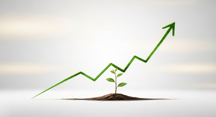 Sustainable Growth Concept: Green Plant and Upward Trend Arrow Symbolizing World Population Day