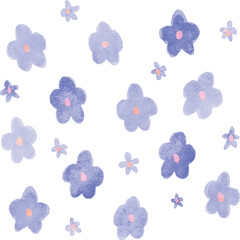 ラフな水彩タッチのたくさんの花のベクターイラスト・ブルー