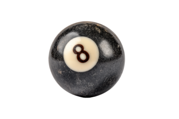 PNG Weathered black eight ball on black background