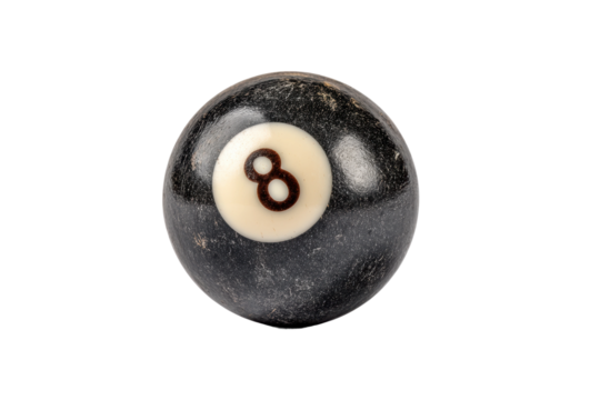 PNG Weathered black eight ball on black background