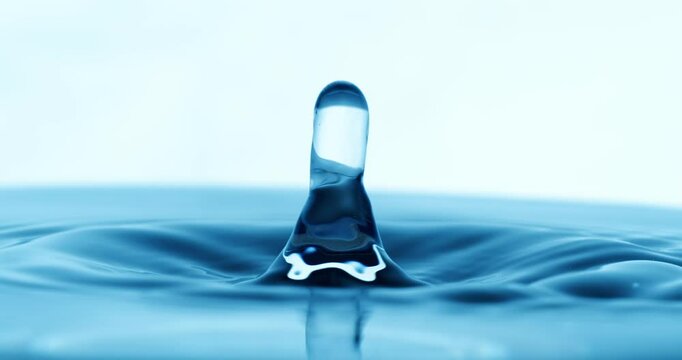 Drop of water falls into a drop of water in a super slow motion. Shot on super slow motion 1600 fps.