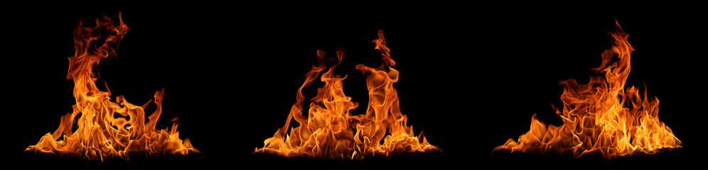 
Abstract flame isolated on black background. Different burning effects. Flames in the night sky.   