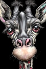 Naklejka premium A close up of a giraffe's face on a black background