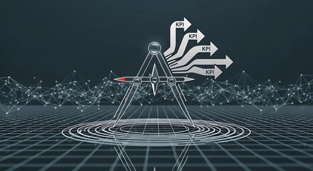 Abstract visualization of data analysis with arrows and geometric shapes, representing key performance indicators.