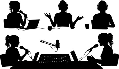 vector silhouette of a blogger hosting a podcast on a white background . Generative AI
