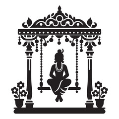 Silhouette vector icon of Krishna's traditional Indian swing stand clean decorative symbol, white background