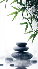 Soft Mist over Zen Objects &ndash; White Background Wellness Concept