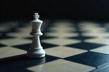 A lone chess piece, a white pawn, advances across the dark squares of a chessboard, representing a strategic move in a game of chess , advancement, victory, knight