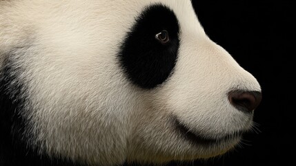 Naklejka premium A close up of a panda bear's face on a black background
