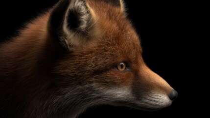 Fototapeta premium A close up of a red fox's face on a black background