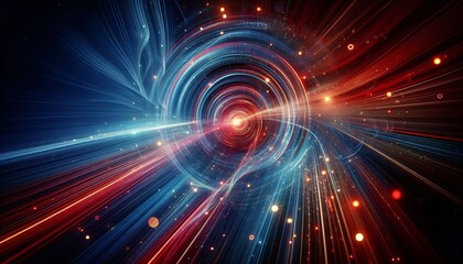 Fototapeta premium Blue and red light lines moving background