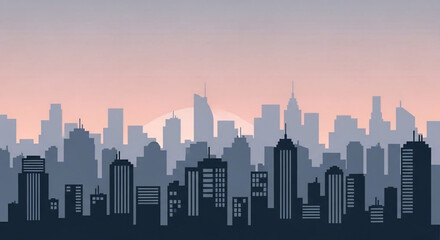 Obraz premium Flat 2D Vector of Urban Skyline Silhouette at Dawn with Copy Space