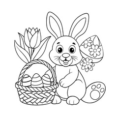 Cute Bunny Holding a Basket of Easter Eggs Coloring Page