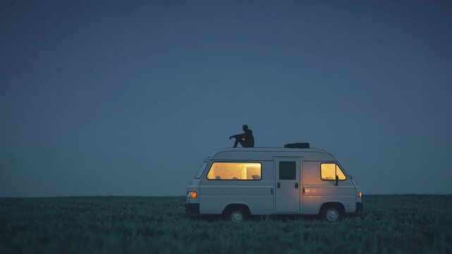 Van blanc isol&eacute; au cr&eacute;puscule