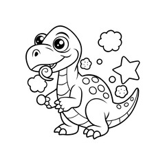 Fototapeta premium Dinosaur Blowing Bubbles with Stars and Clouds Coloring Page