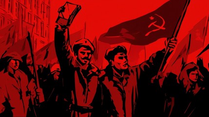 A group of people holding up a communist flag