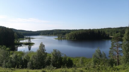 Obraz premium A large body of water surrounded by trees