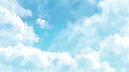 White cumulus clouds on blue sky, vector design 