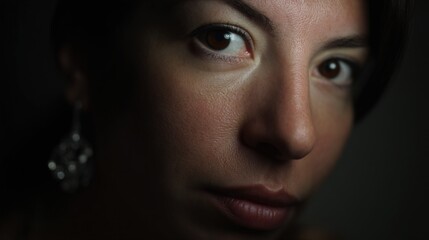 Close-Up Portrait of a Woman with Intense Expression and Soft Lighting