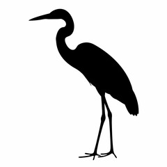 Obraz premium Silhouette of heron bird standing isolated on white background, elegant wading bird vector illustration 