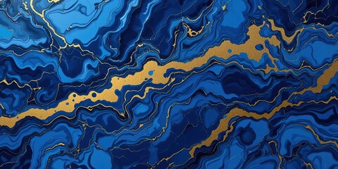 Fototapeta premium Blue marble and gold abstract background texture. Indigo ocean blue marbling illustration, blue and gold fluid art background