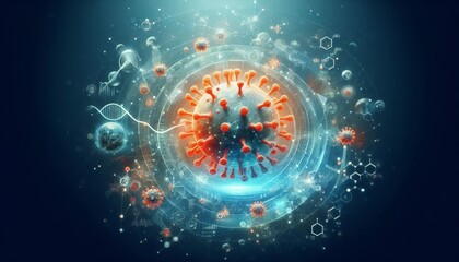 Obraz premium Illustration with Covid-19 virus molecules.