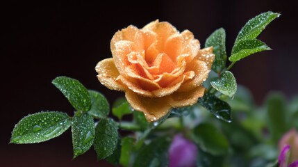 A yellow rose with water droplets on it