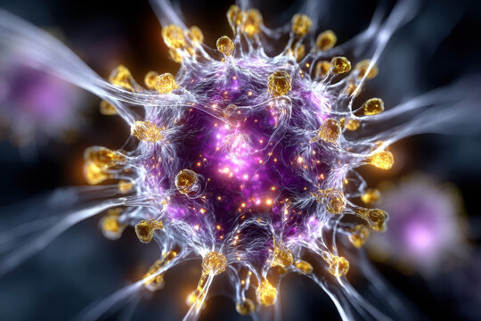 Explore the intricate structure of a virus with vibrant, detailed visualization of its components
