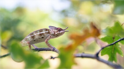 Obraz premium A small chameleon sitting on a tree branch