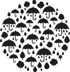 Black umbrellas and raindrops pattern weather protection